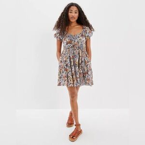 American Eagle Floral Button Front Mini Dress Womens Size Medium